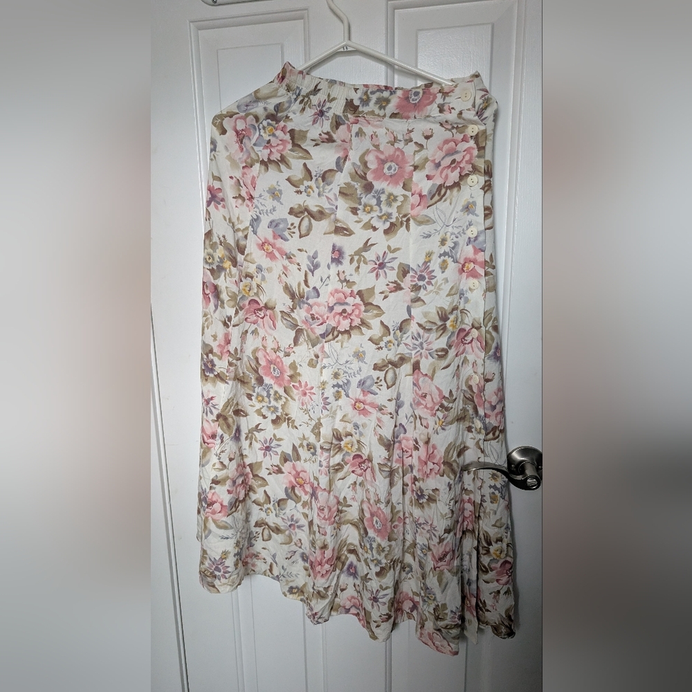 Vintage Floral A-Line Midi Skirt | Pink & Cream Cottagecore | Size 5
